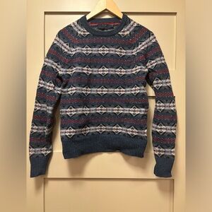 J. CREW Lambswool Fair Isle Knit Sweater Slim Crop Crew Raglan